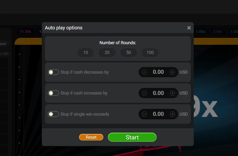 Aviator Autoplay options