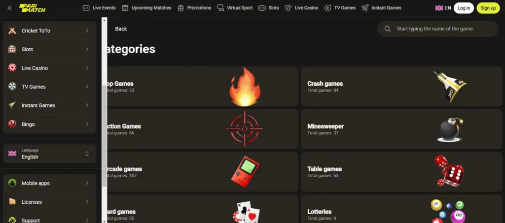 PariMatch Instant Games