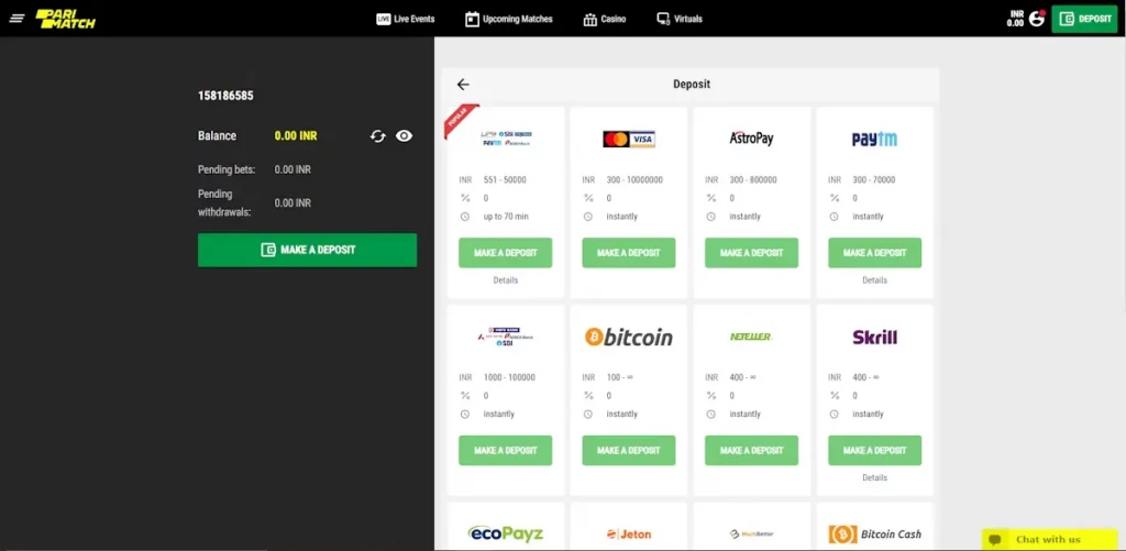 Parimatch Payment methods